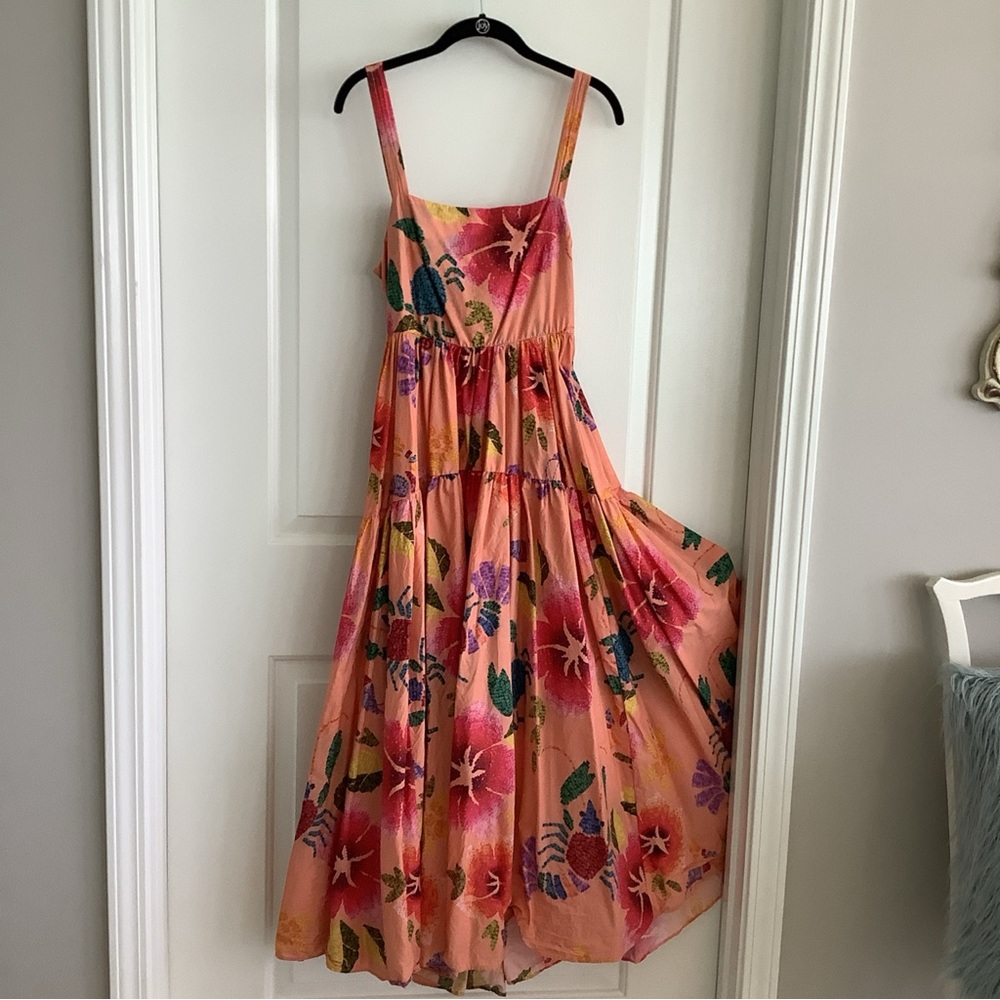 Farm Rio Sea Life Print Tie back Tiered Dress Sz S